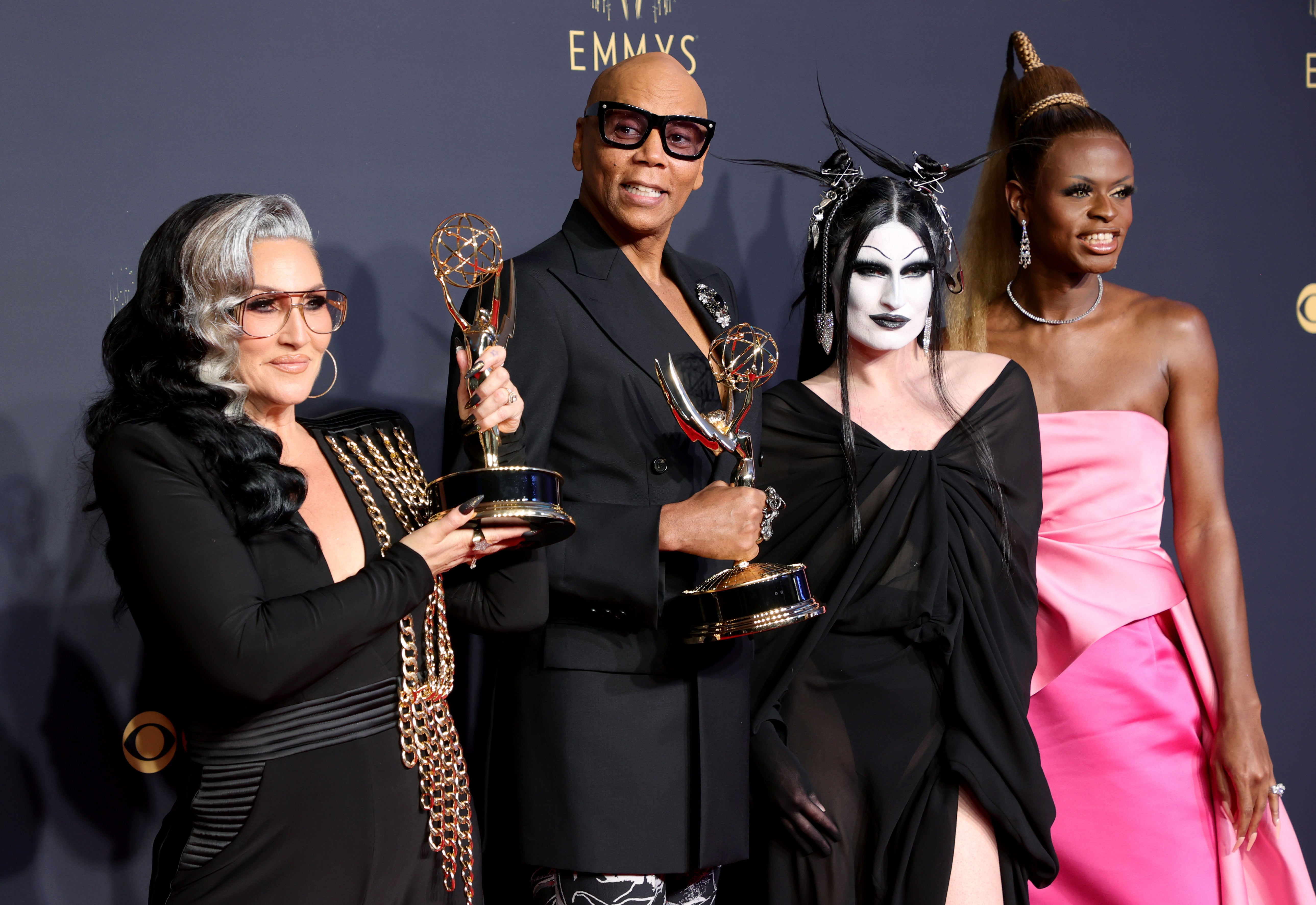 Visage (left) with RuPaul and ‘Drag Race’ stars Gottmik and Symone at the 2021 Emmys