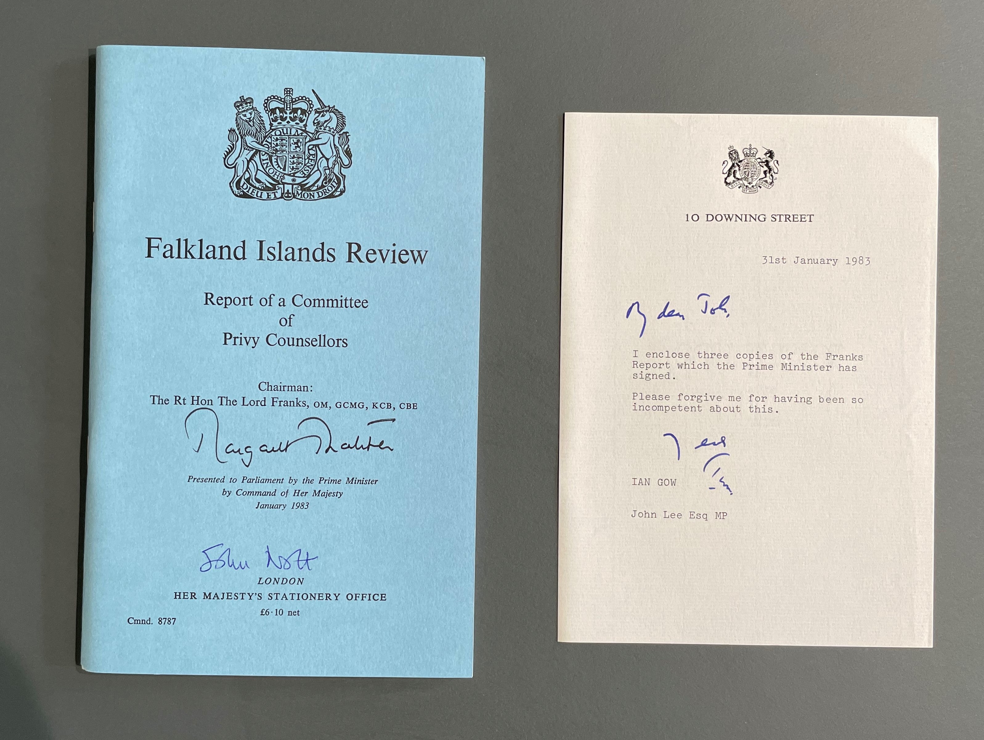 A copy of the Falklands Island Review was donated to The Poppy Factory by Lord Lee of Trafford to mark 40 years since the war began (The Poppy Factory/PA)