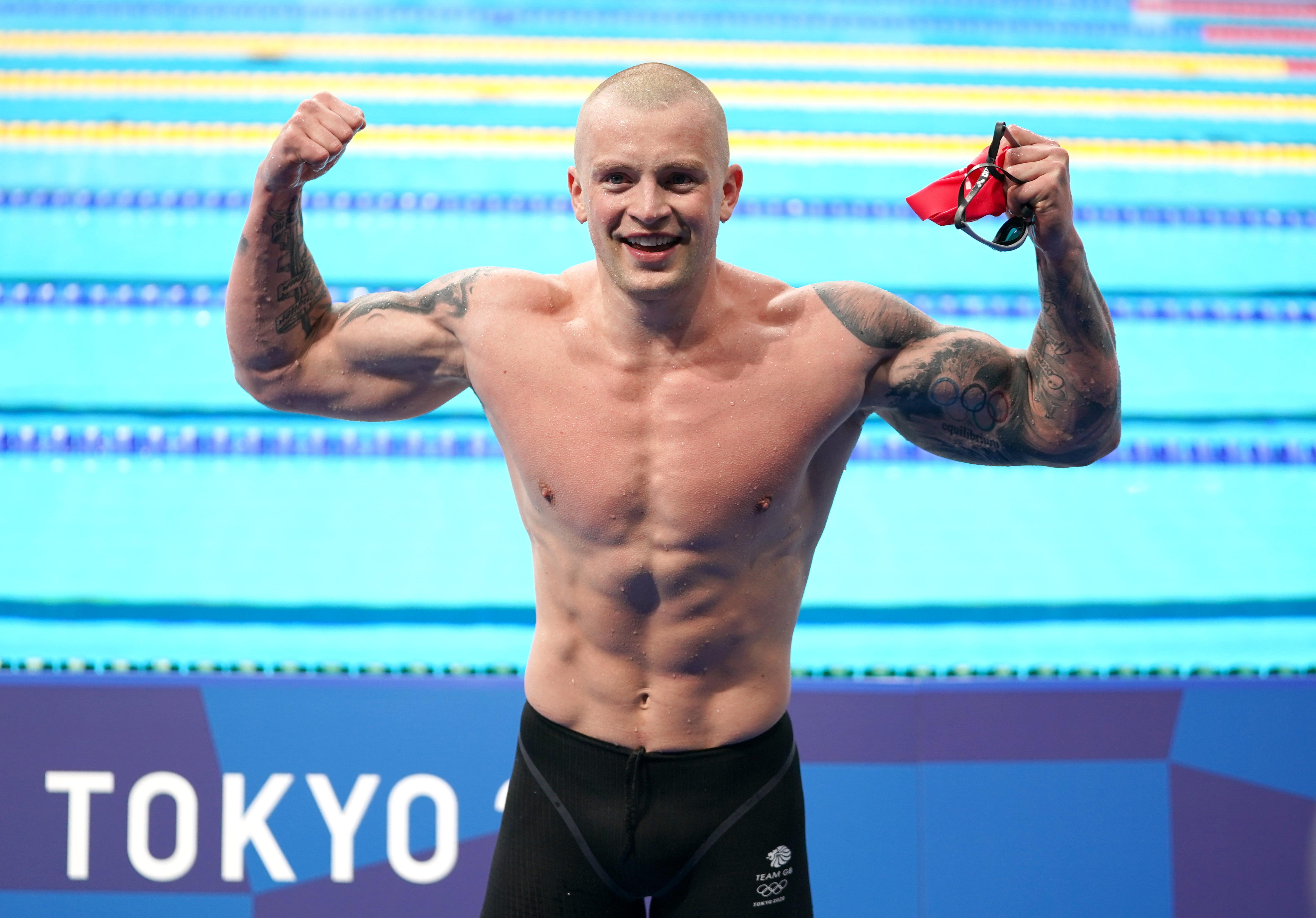 Adam Peaty celebrates after claiming 100m gold in Tokyo