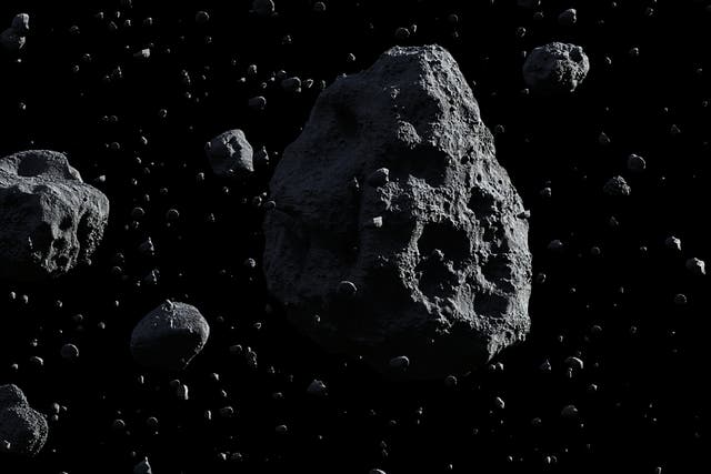 <p>An artist’s conception of an asteroid field</p>