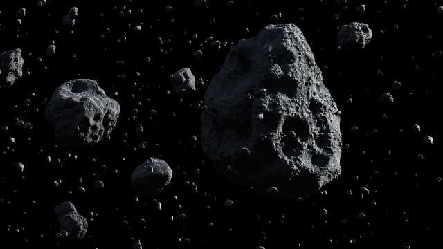 <p>An artist’s conception of an asteroid field</p>