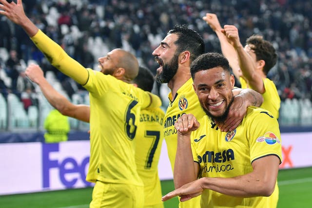 <p>Villarreal celebrate knocking out Juventus in the round of 16</p>