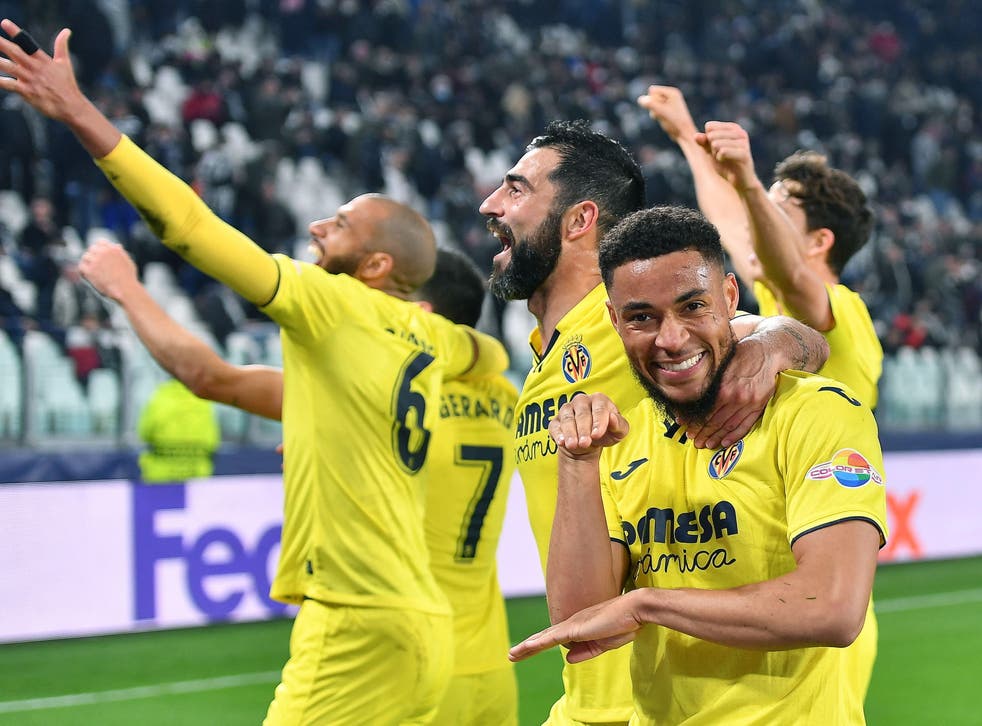 <p>Villarreal celebrate knocking out Juventus in the round of 16</p>