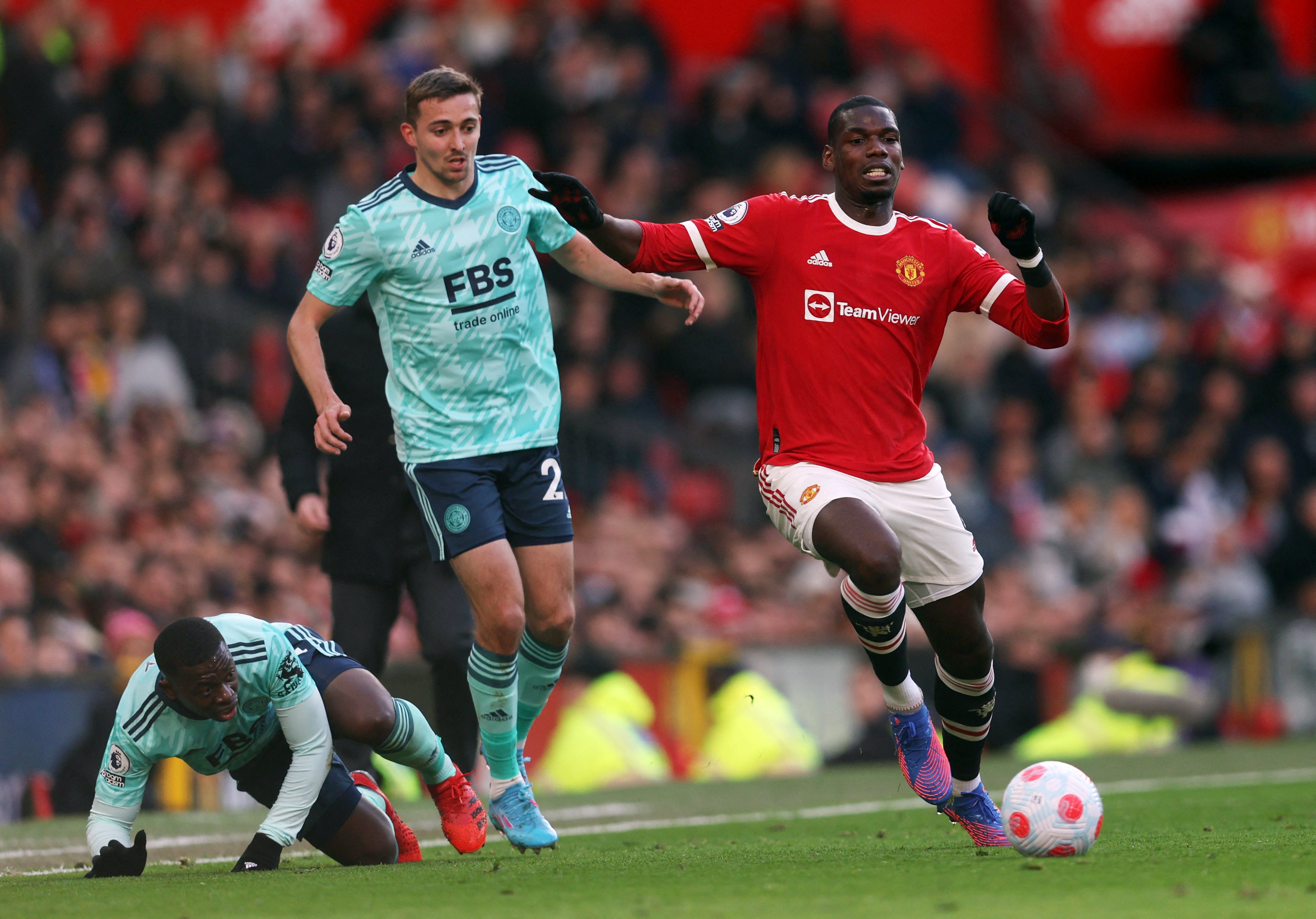 Paul Pogba in action against Leicester on the weekend