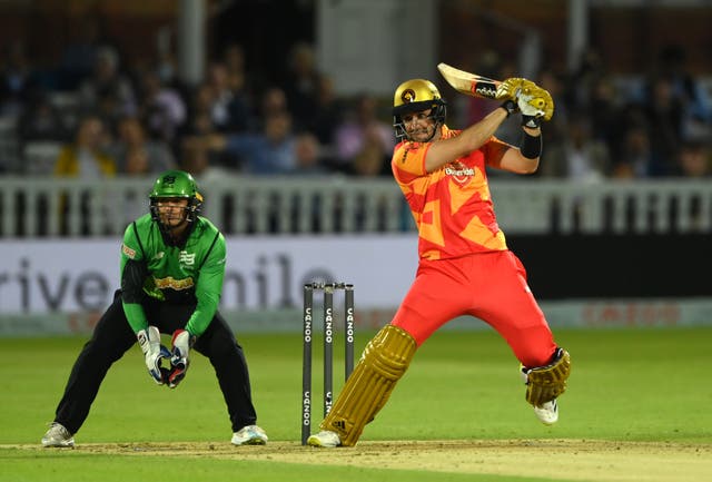 <p>Phoenix batter Liam Livingstone plays a shot in The Hundred Final</p>