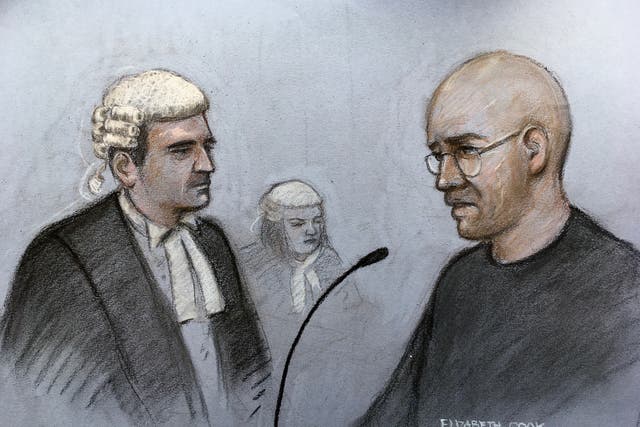 Court artist sketch of John Cole being questioned at Cardiff Crown Court (Elizabeth Cook/PA)