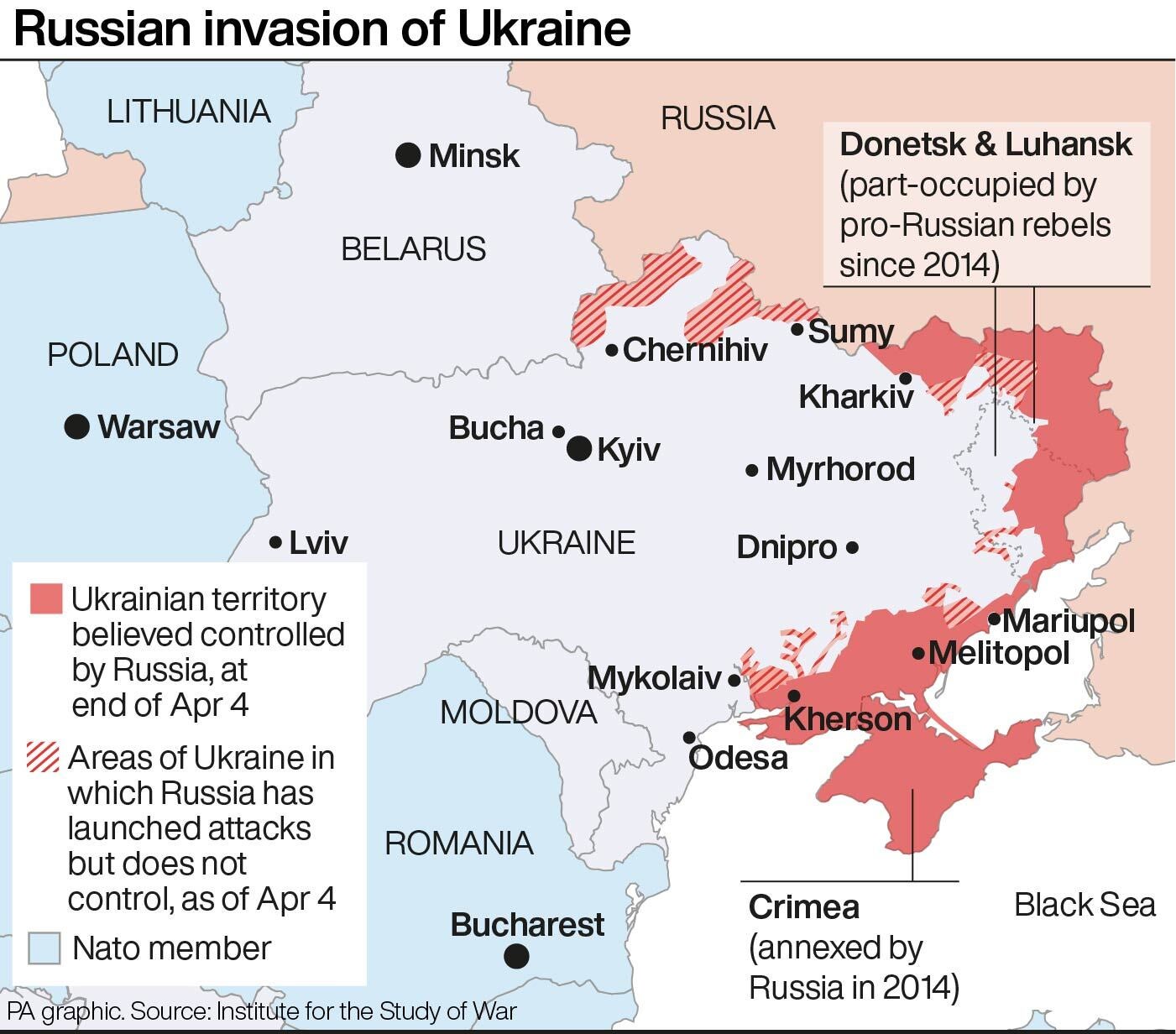 This map shows the extent of the Russian invasion of Ukraine