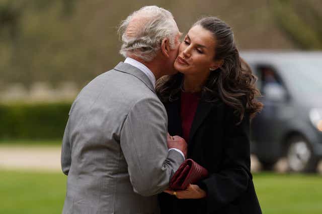 The Prince of Wales with Queen Letizia of Spain arrive for a visit to Auckland Castle in Bishop Auckland (Owen Humphreys/PA)