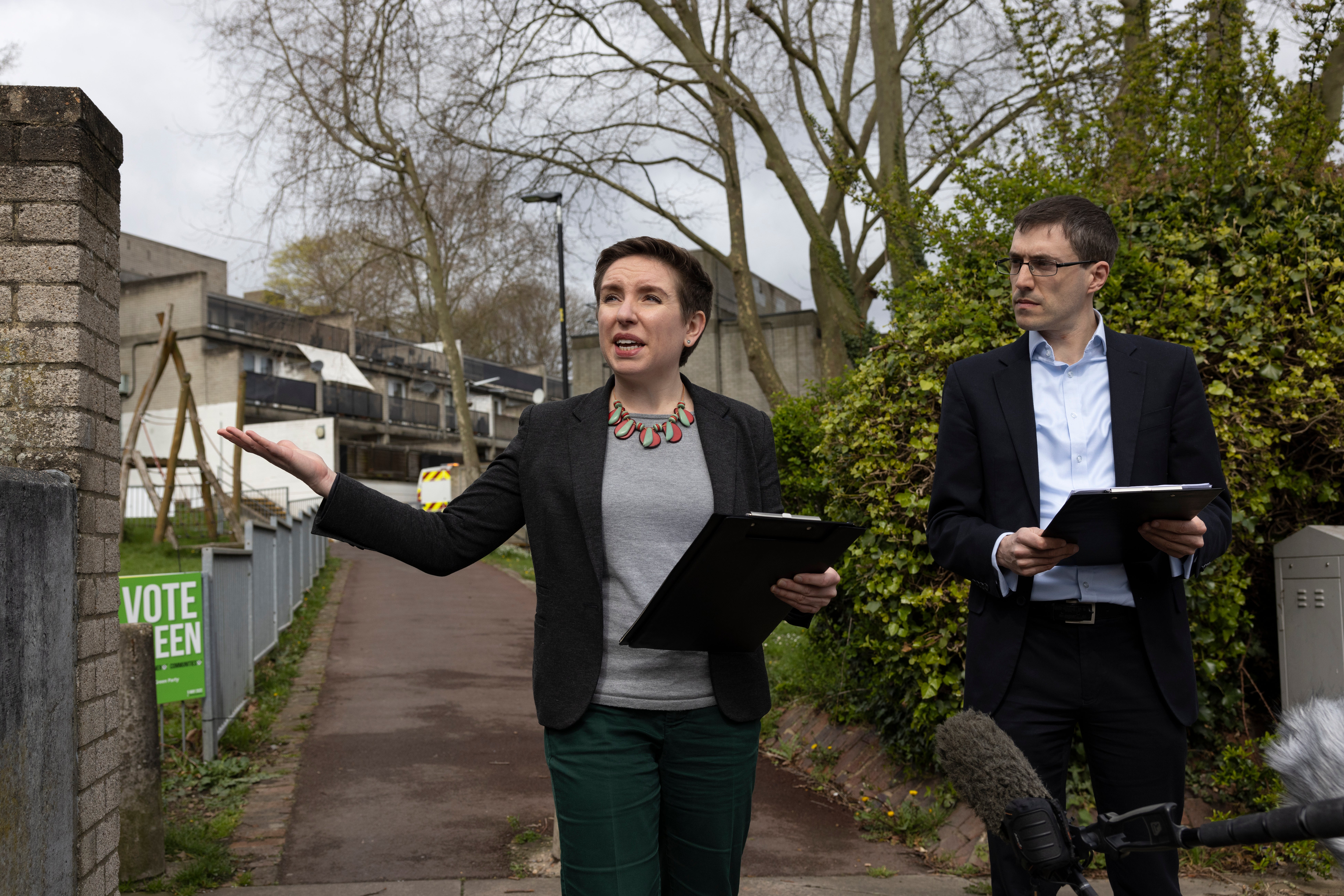 Joint Green Party leaders Adrian Ramsay and Carla Denyer launch their Local Election campaign in Lambeth on 5 April