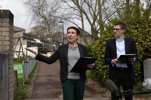 <p>Joint Green Party leaders Adrian Ramsay and Carla Denyer launch their Local Election campaign in Lambeth on 5 April</p>