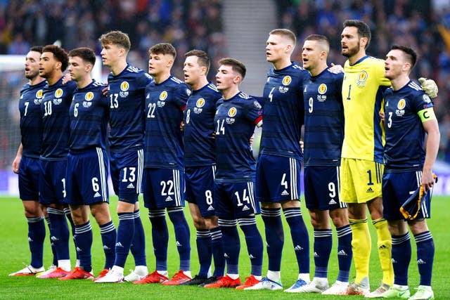 Kieran Tierney (6) and Nathan Patterson (22) are possible injury doubts for Scotland’s World Cup play-off semi-final (Jane Barlow/PA)