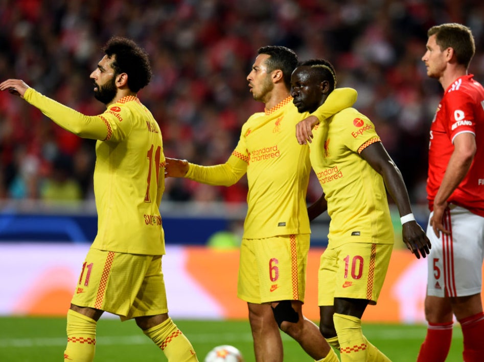 Liverpool celebrate after Sadio Mane scored their second goal