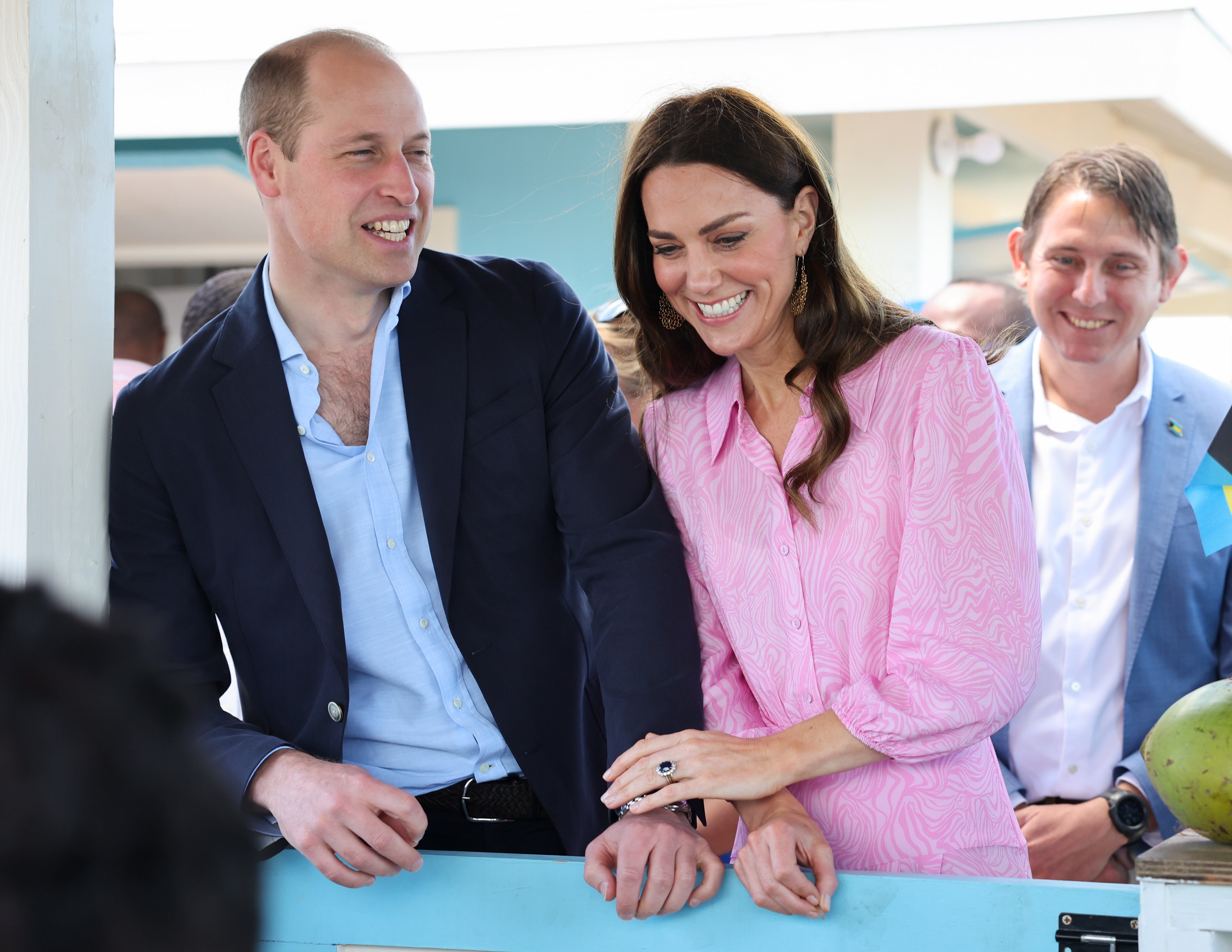 The Duke and Duchess of Cambridge during a visit to Fish Fry in Abaco, a traditional Bahamian culinary gathering place which is found on every island in the Bahamas on March 25 (PA)