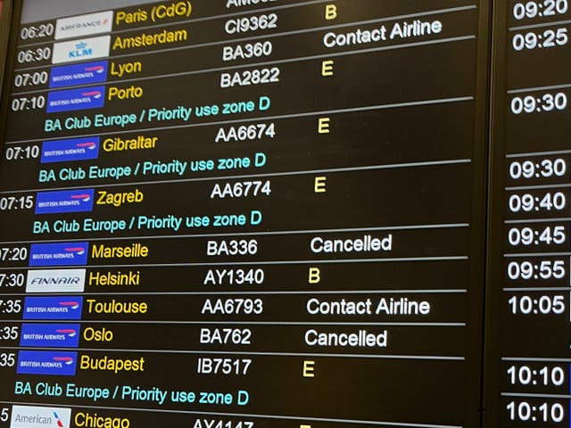 <p>Flight check: departure screen at Heathrow Terminal 3</p>