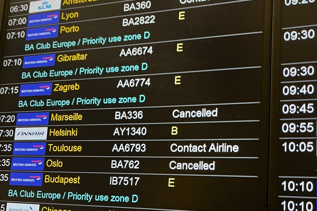 <p>Flight check: departure screen at Heathrow Terminal 3</p>