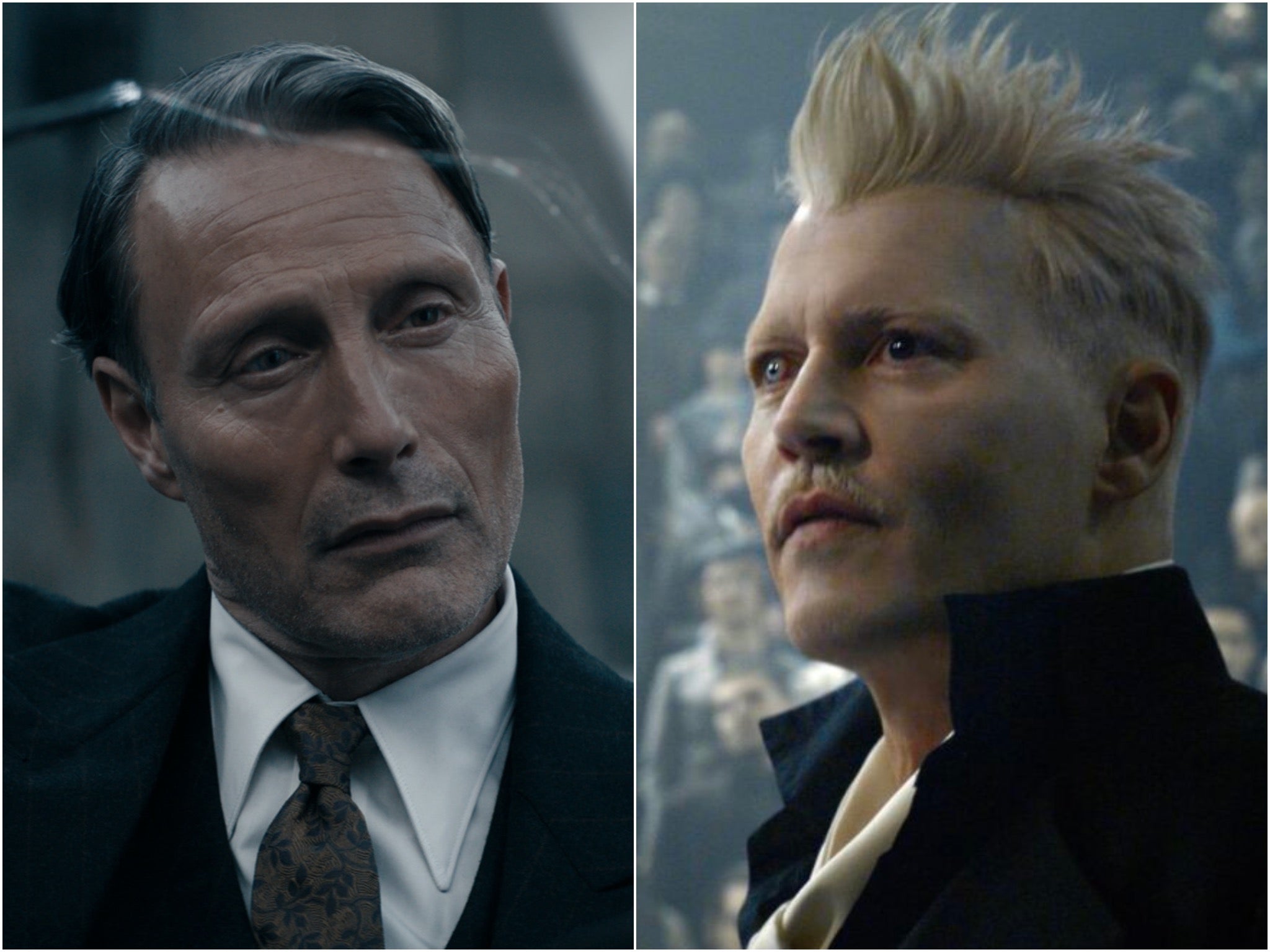 Mikkelsen (left) and Depp (right) in ‘Fantastic Beasts’