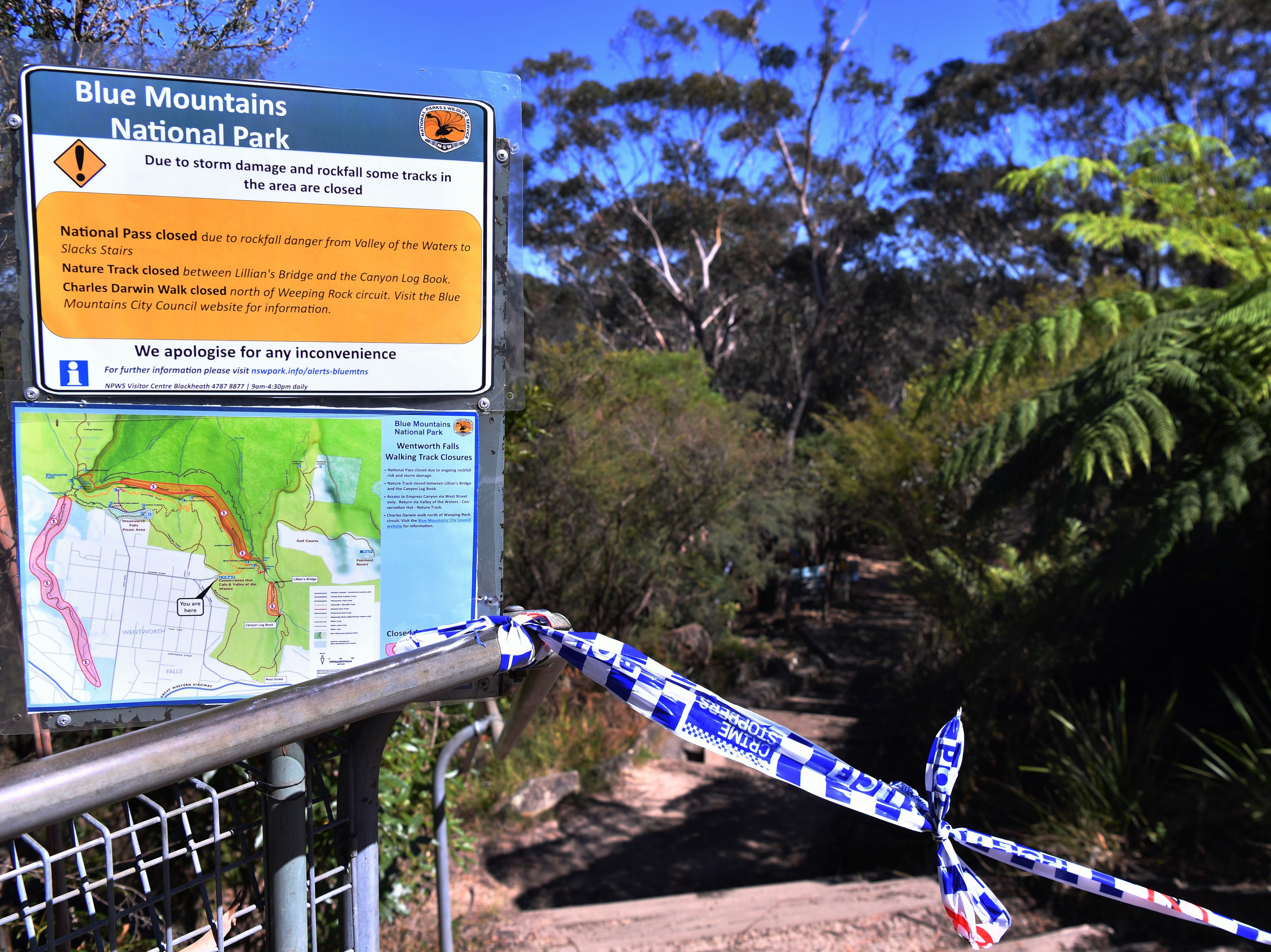 The entrance to the walking track at Wentworth Falls has been sealed off while a review takes place