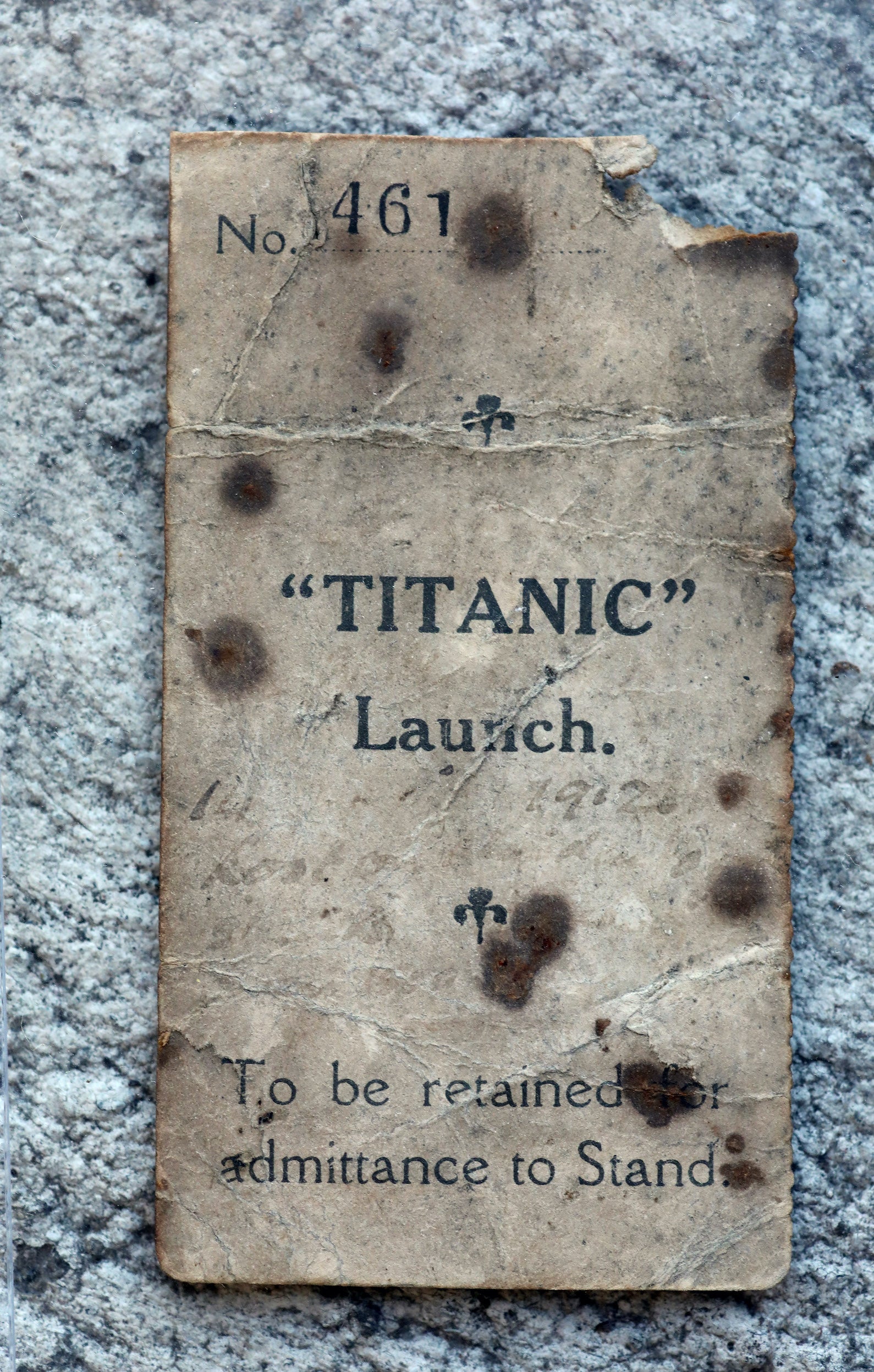 : A Titanic launch stub, which was reputedly owned by a friend of former Harland & Wolff Managing Director, Thomas Andrews. (Press Eye/PA)