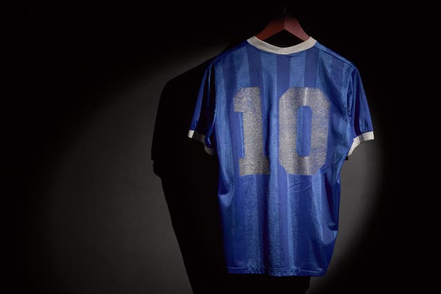 Diego Maradona’s Hand of God shirt is going up for action and could sell for as much as £4m (Sotheby’s/PA)