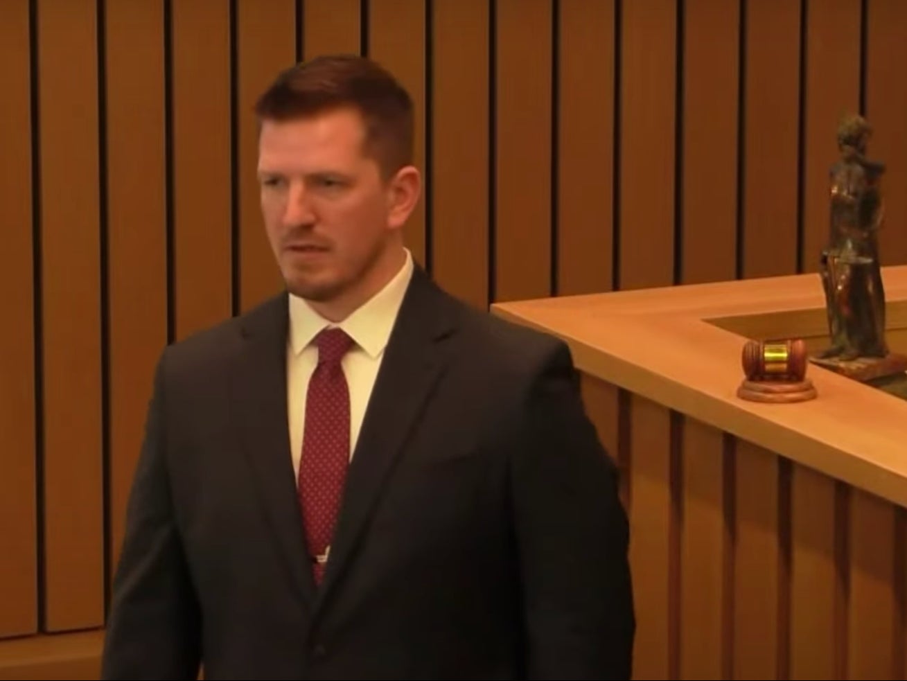 Deputy District Attorney Shawn Overstreet delivers his opening argument at Nancy Brophy’s trial on 4 April 2022