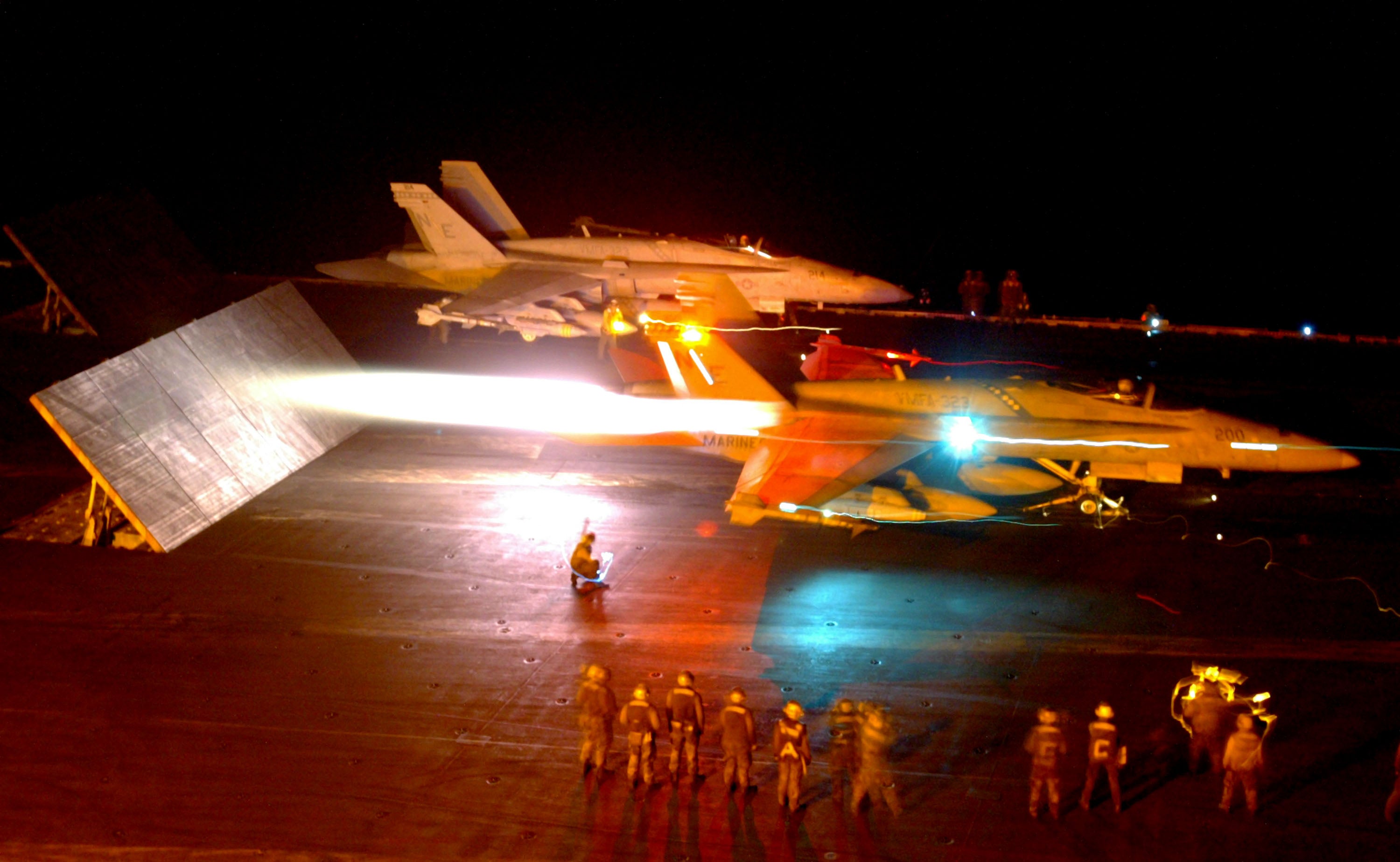 Two US combat jets launch as part of Operation Iraqi Freedom, as the shock and awe campaign begins, 21 March 2003