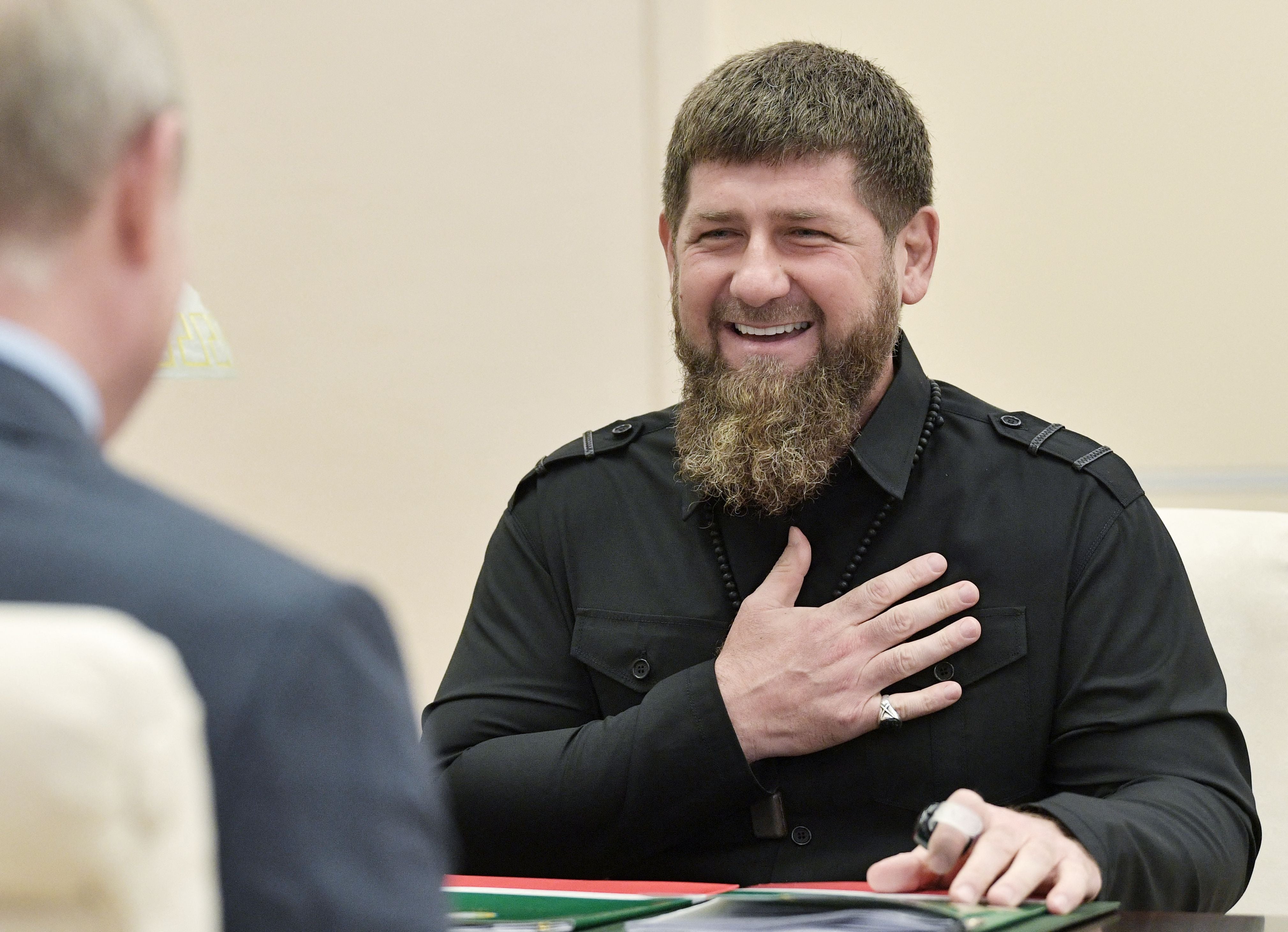 File photo: Kadyrov laughs while speaking with Vladimir Putin at the Novo-Ogaryovo state residence outside Moscow, 31 August 2019