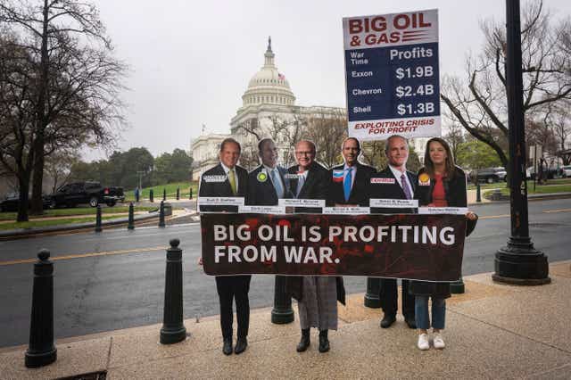 <p>Protesters in DC on Wednesday as lawmakers heard testimony from oil executives at a hearing on “Gouged at the Gas Station: Big Oil and America’s Pain at the Pump”</p>