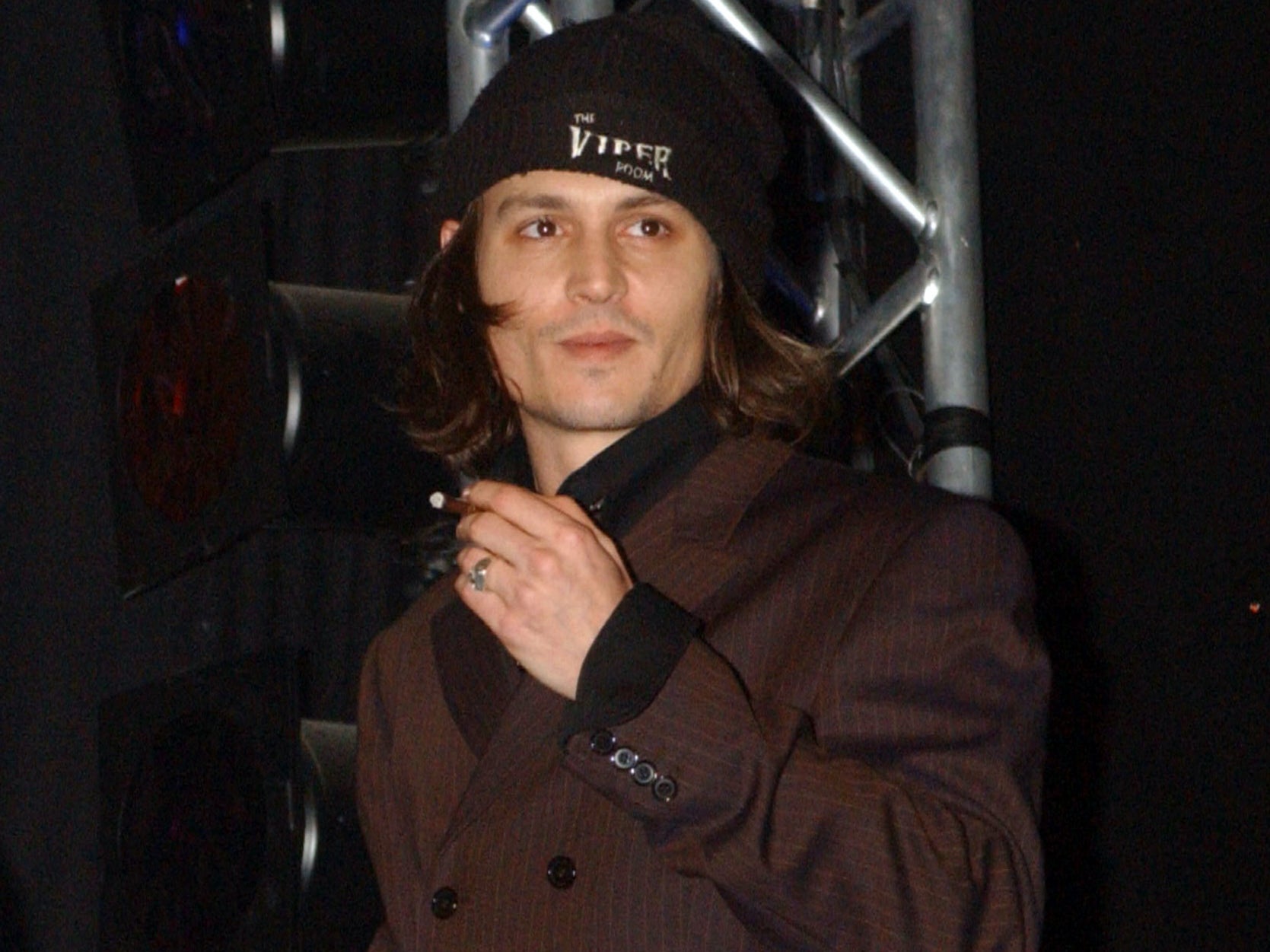 Johnny Depp wearing a Viper Room beanie in January 2002