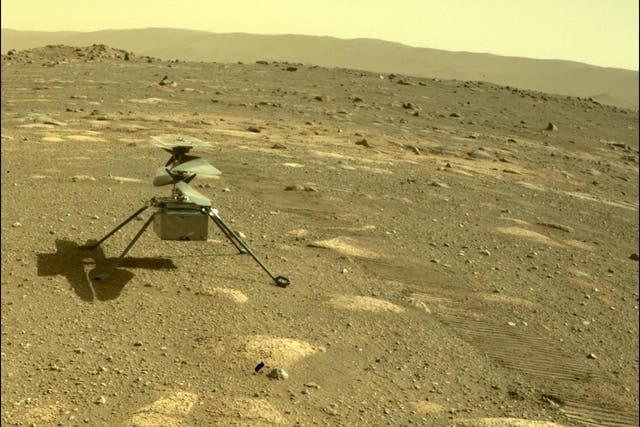<p>Nasa’s Ingenuity helicopter on the surface of Mars</p>