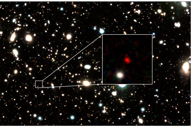 <p>Zoomed in image of the ‘galaxy’ (Harikane et al/PA)</p>