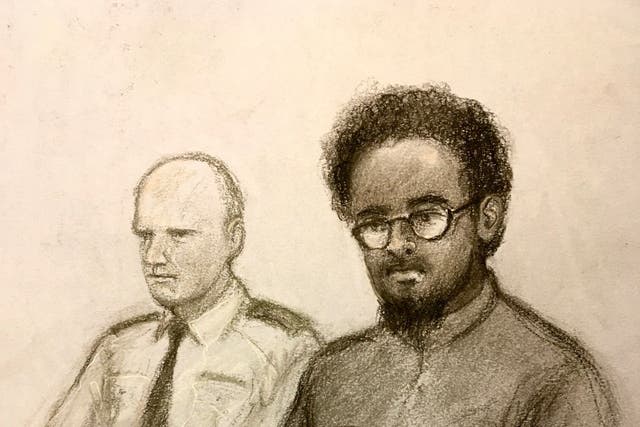 Court artist sketch of Ali Harbi Ali in the dock during his trial at the Old Bailey (Elizabeth Cook/PA)