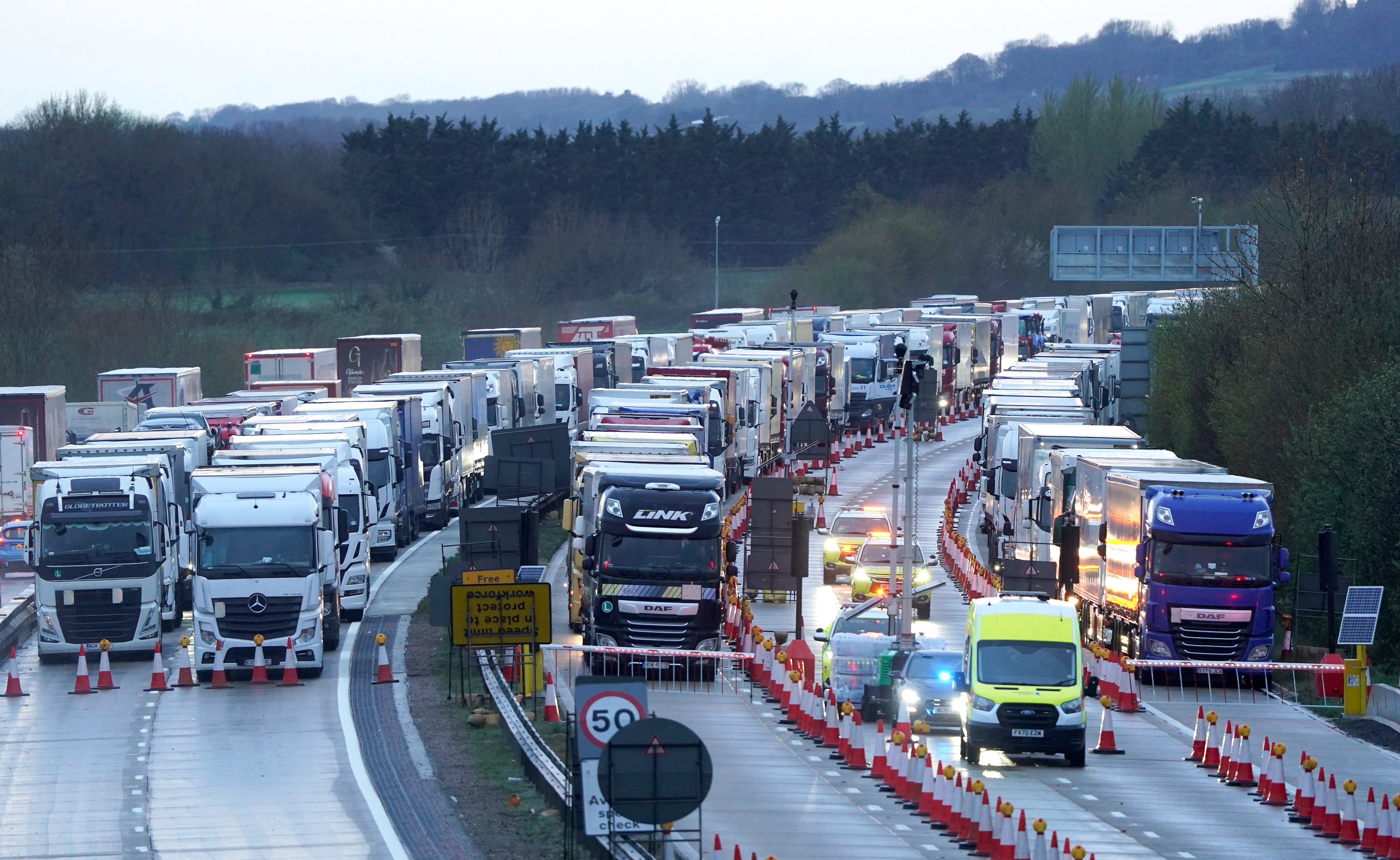 Thousands of lorries are queuing on the M20 (Gareth Fuller/PA)
