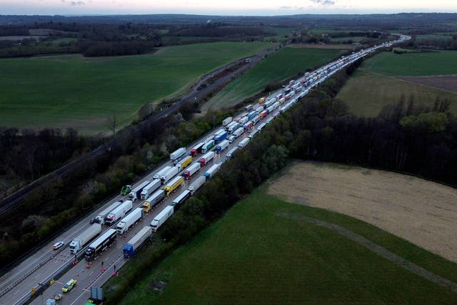 Traffic on major routes in Kent was brought to a standstill again as long tailbacks formed due to delays in Channel crossings (Gareth Fuller/PA)