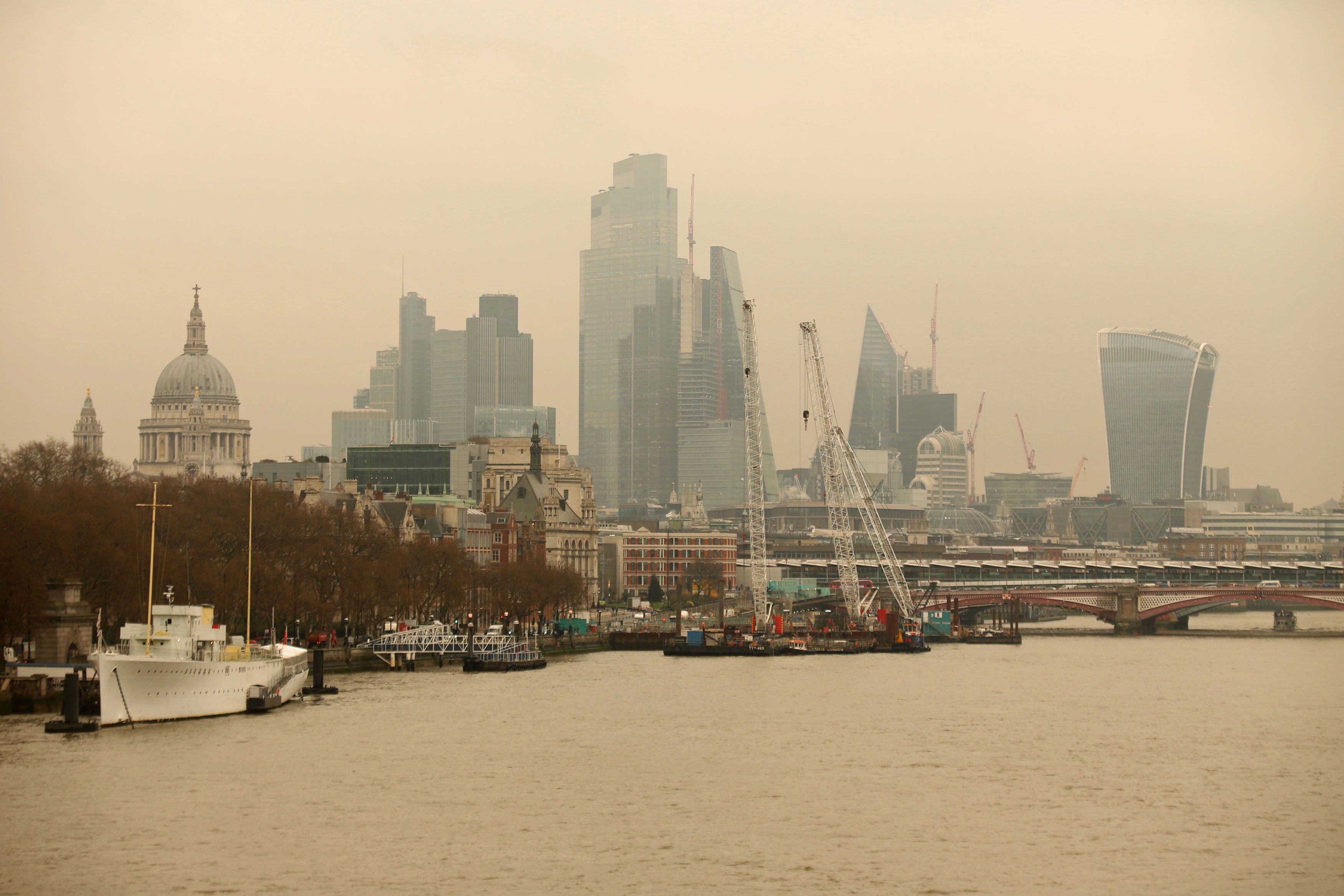 A Saharan dust cloud seen from Waterloo Bridge in London on 16 March