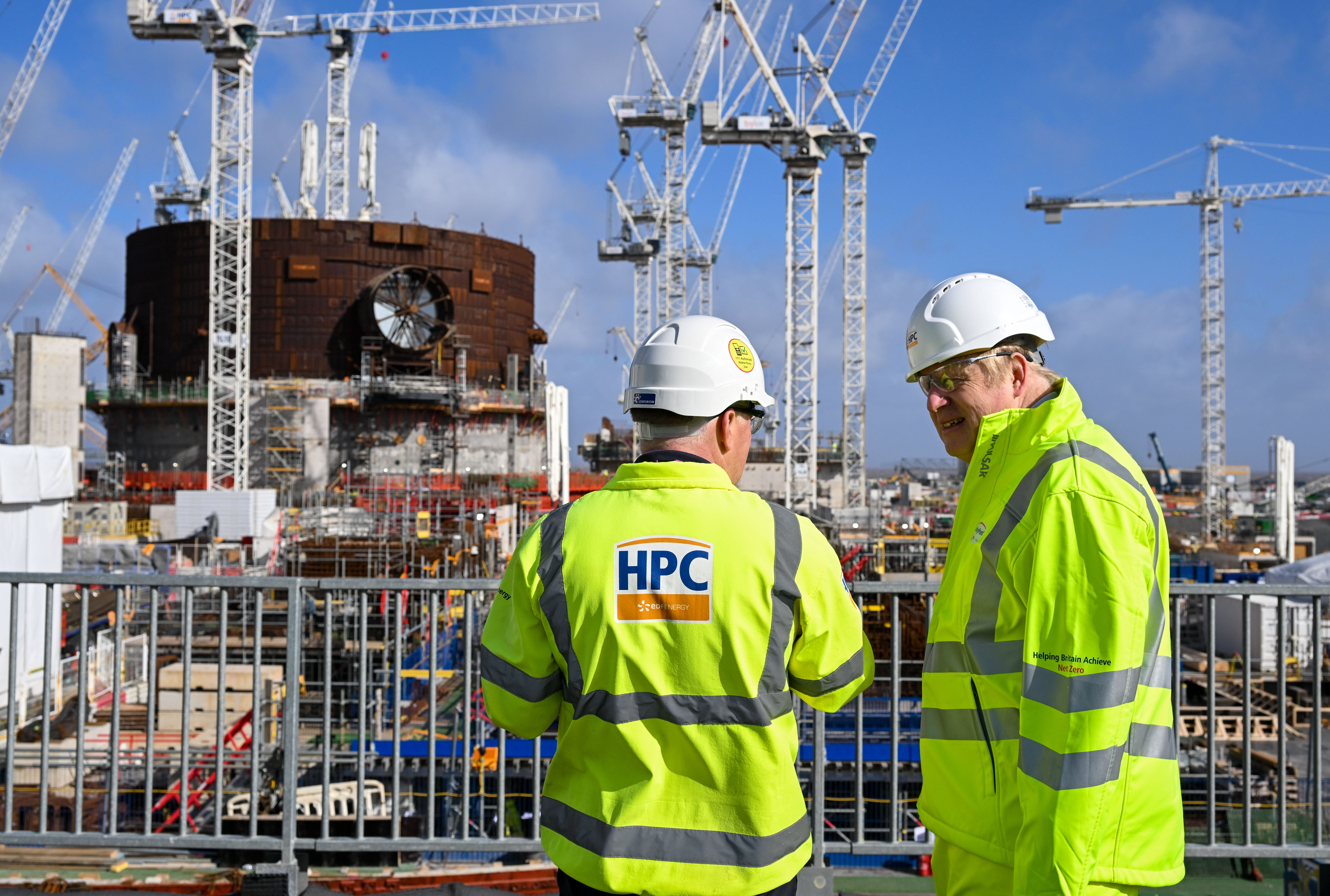 Boris Johnson visiting Hinkley Point C construction site (Finnbarr Webster/PA)