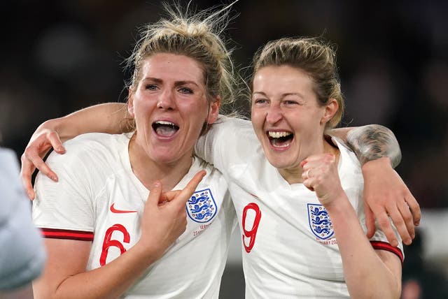 <p>Millie Bright, left, with “goal machine” Ellen White, right, (Nick Potts/PA)</p>