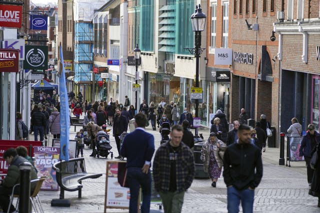 Shopper footfall has shown increases across the UK as Covid restrictions have eased (Steve Parsons/PA)