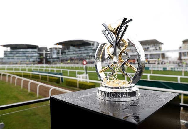 The Grand National trophy on display at Aintree Racecourse (Steven Paston/PA)