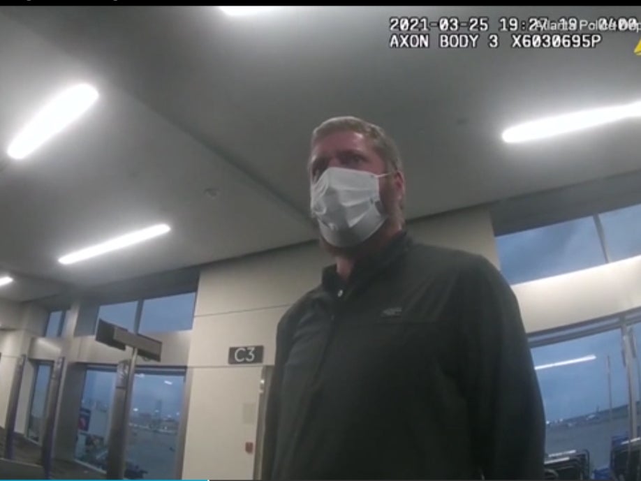 Bodycame footage shows Scott Russell Granden, 36, who sexually harassed the nurse last year mid flight