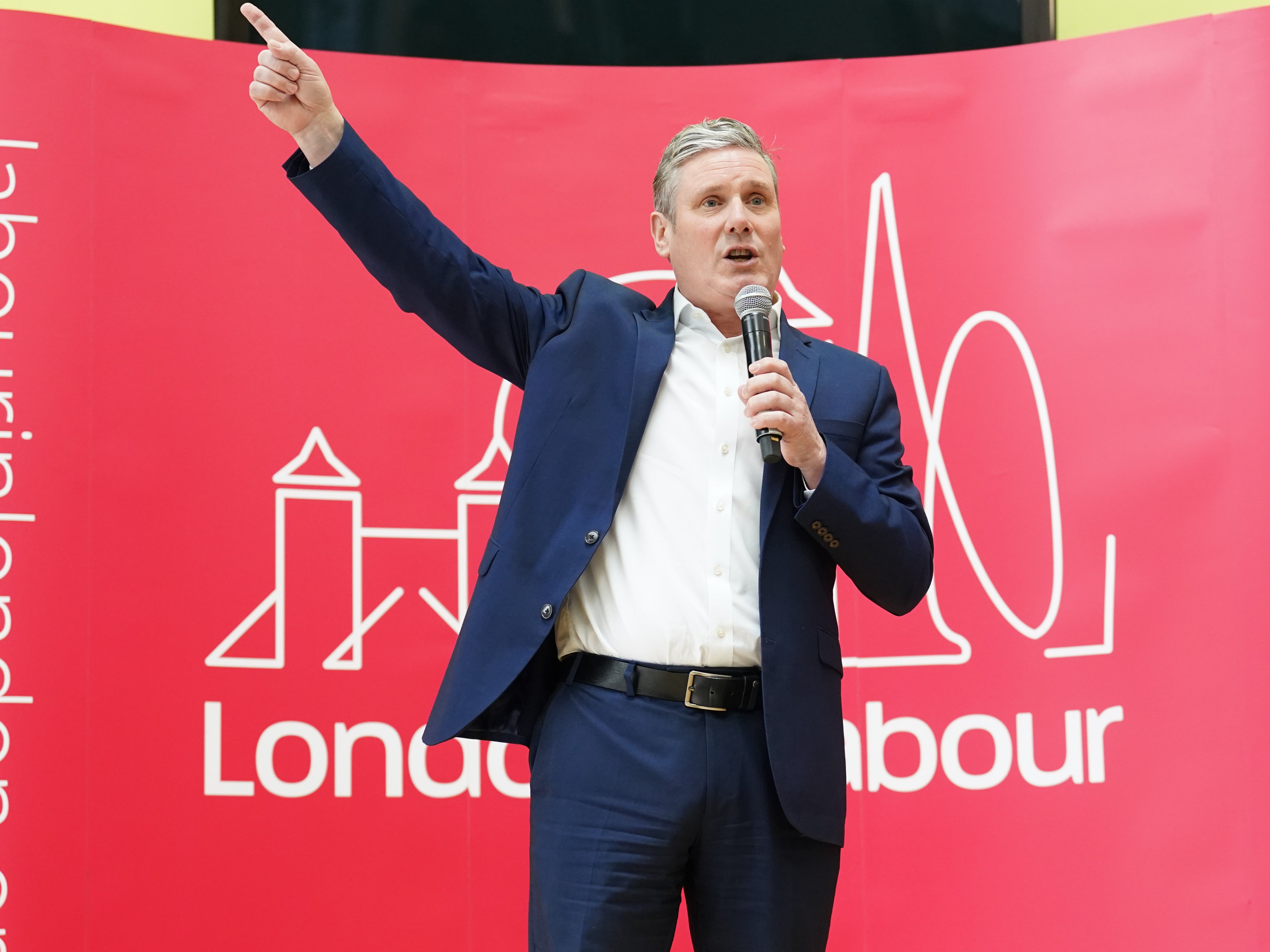 Starmer speaks during a visit to Barnet to launch the Labour party’s London local election campaign