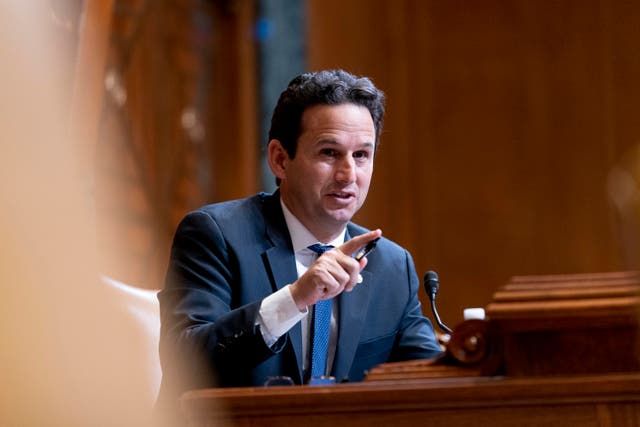 <p>Sen Brian Schatz, D-Hawaii, speaks during a Senate Commerce Committee hearing on Capitol Hill </p>
