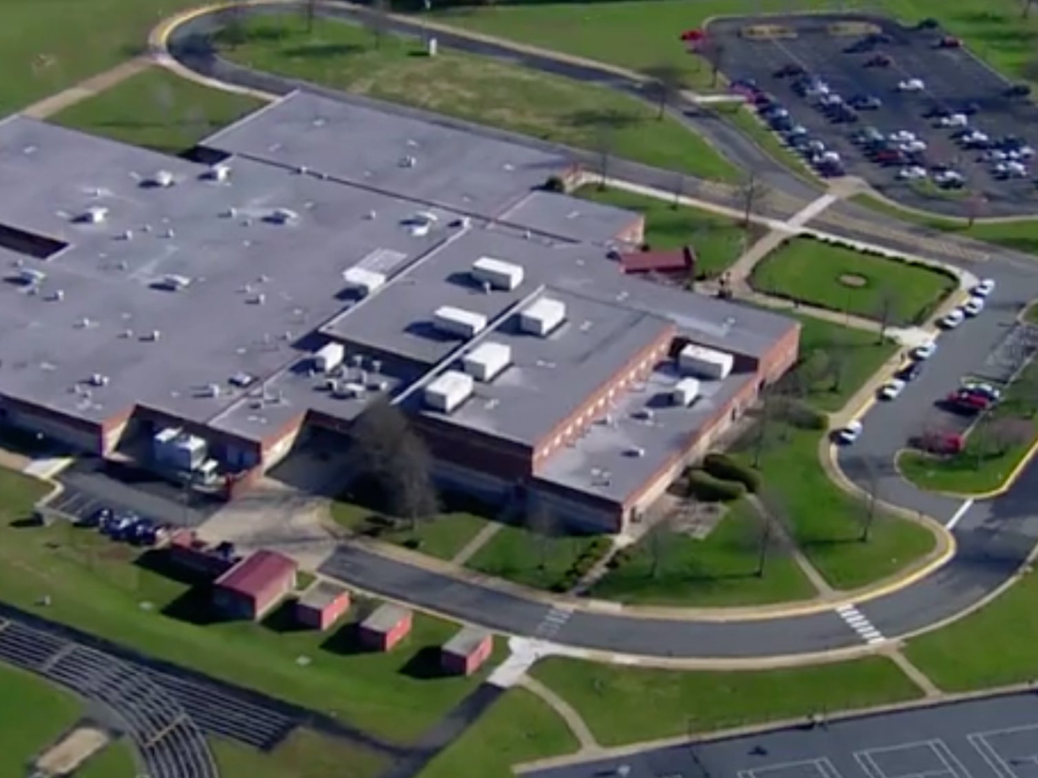 Aerial footage on Friday morning of the Bull Run Middle School