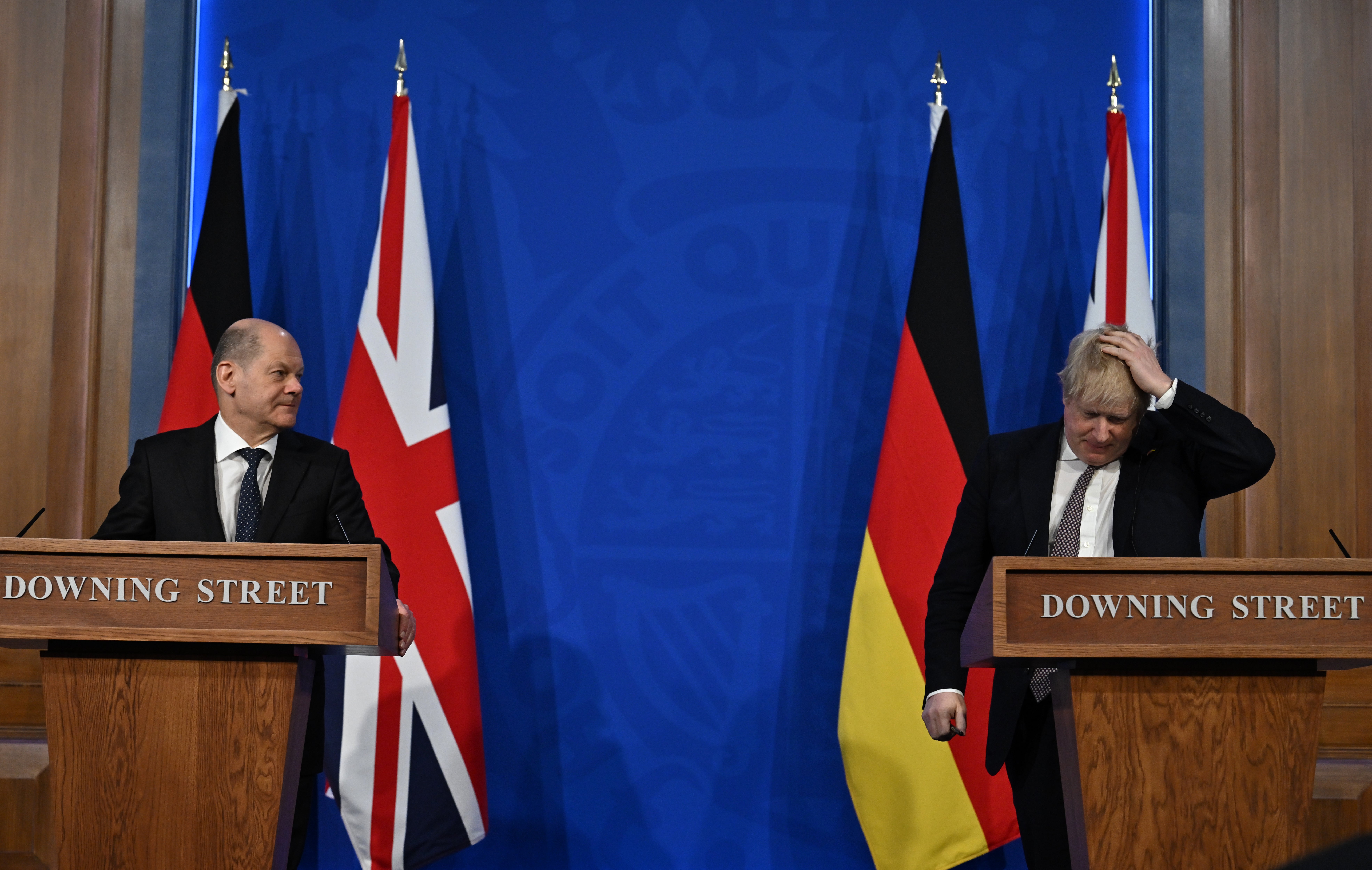 Prime Minister Boris Johnson and German Chancellor Olaf Scholz (Ben Stansall/PA)