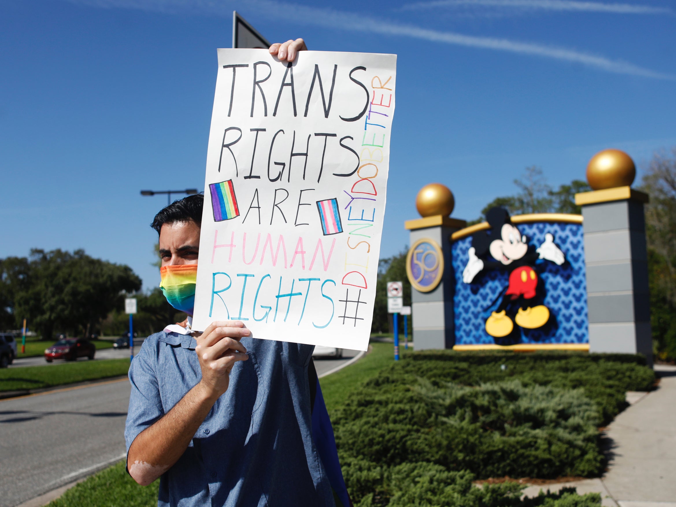 A protester outside Disney World in Florida last month