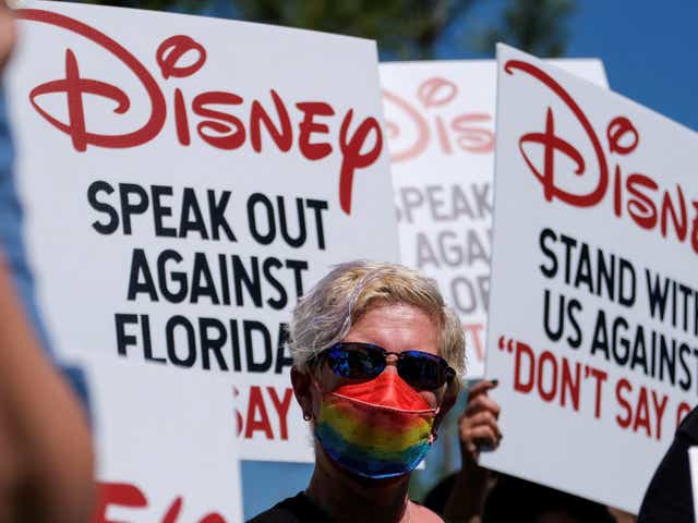 <p>A demonstration by Disney employees in California </p>