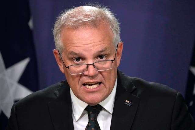 <p>File photo: Scott Morrison told voters that it was not the time to hand over the country to the opposition</p>