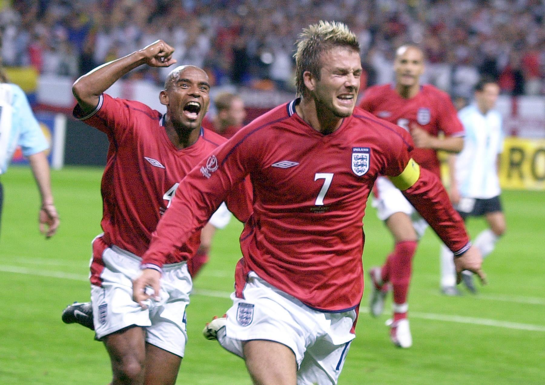 Beckham recovered to play at the World Cup, scoring in the win over Argentina (Rui Vieira/PA)