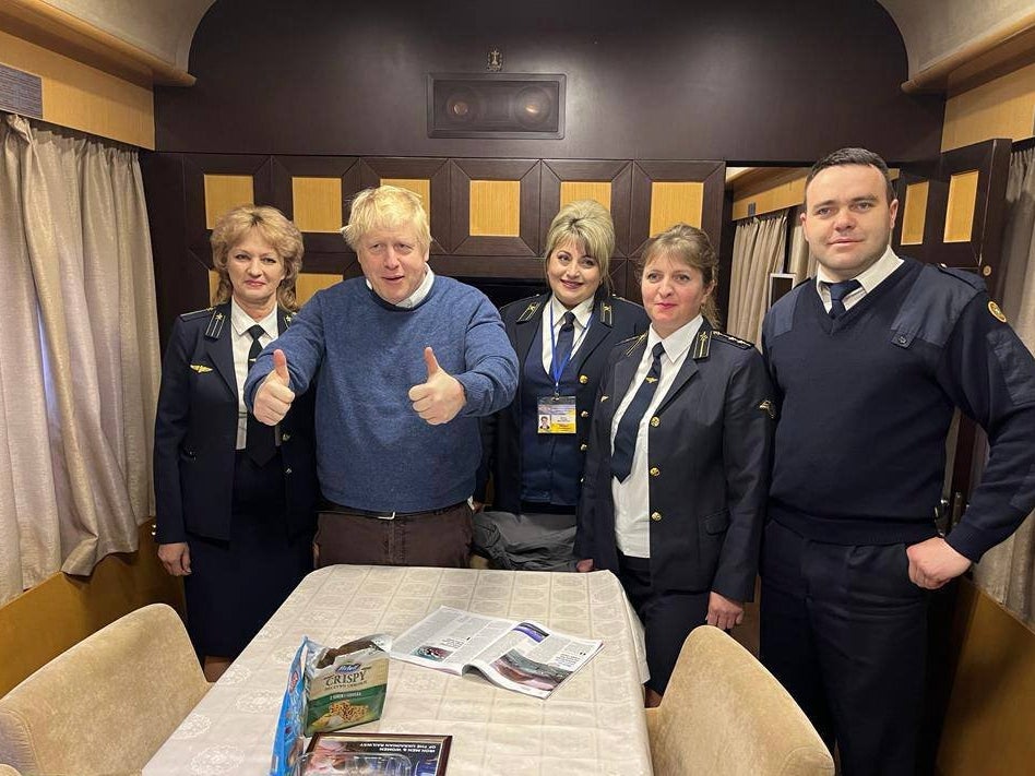Boris Johnson on a train from Poland to Ukraine