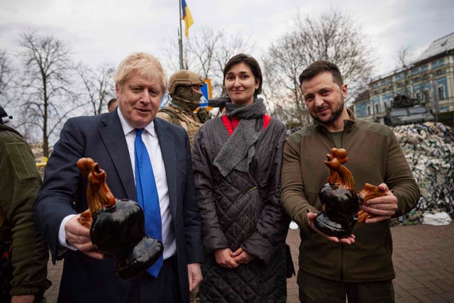 <p>Boris Johnson received a ceramic cockerel on his visit to Ukraine </p>