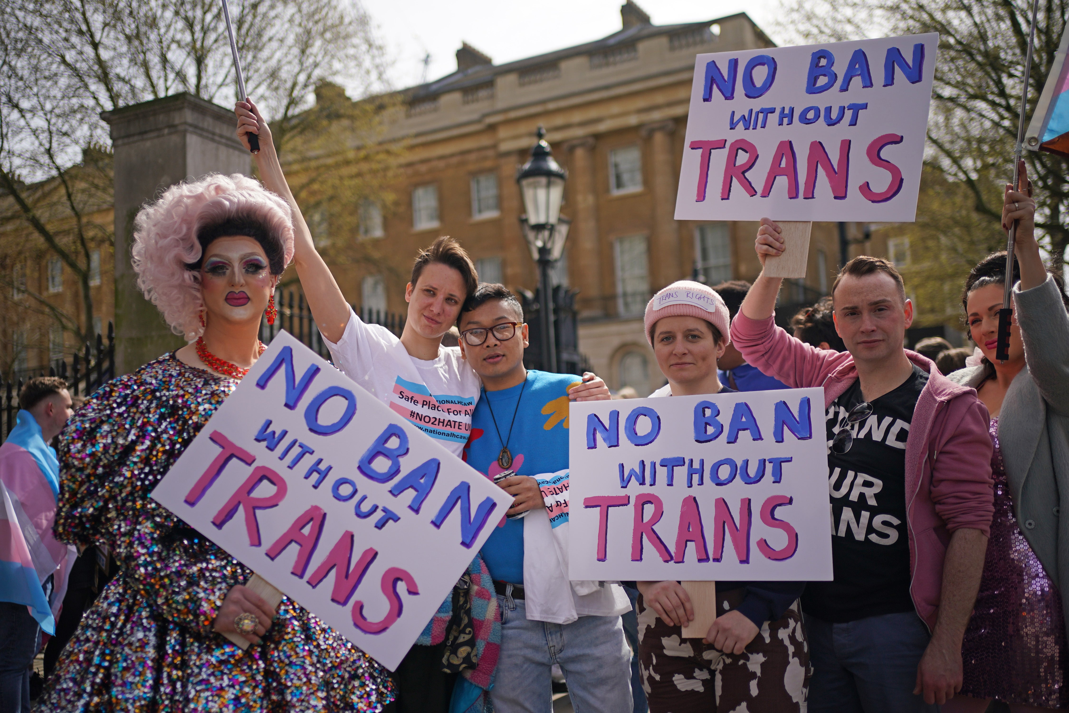 People have protested over transgender people not being included in government plans to ban conversion therapy (Yui Mok/PA)